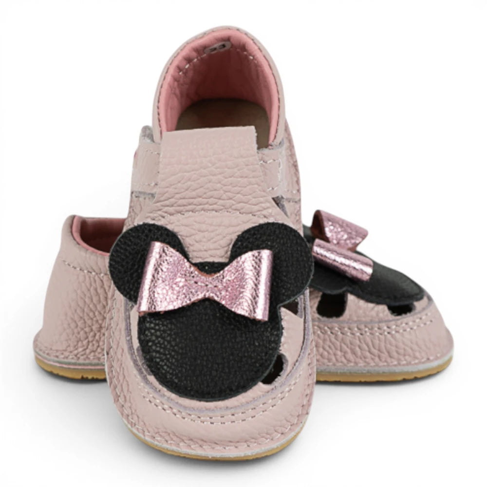 Sandale barefoot din piele naturala Lila Roz pudrat Minnie