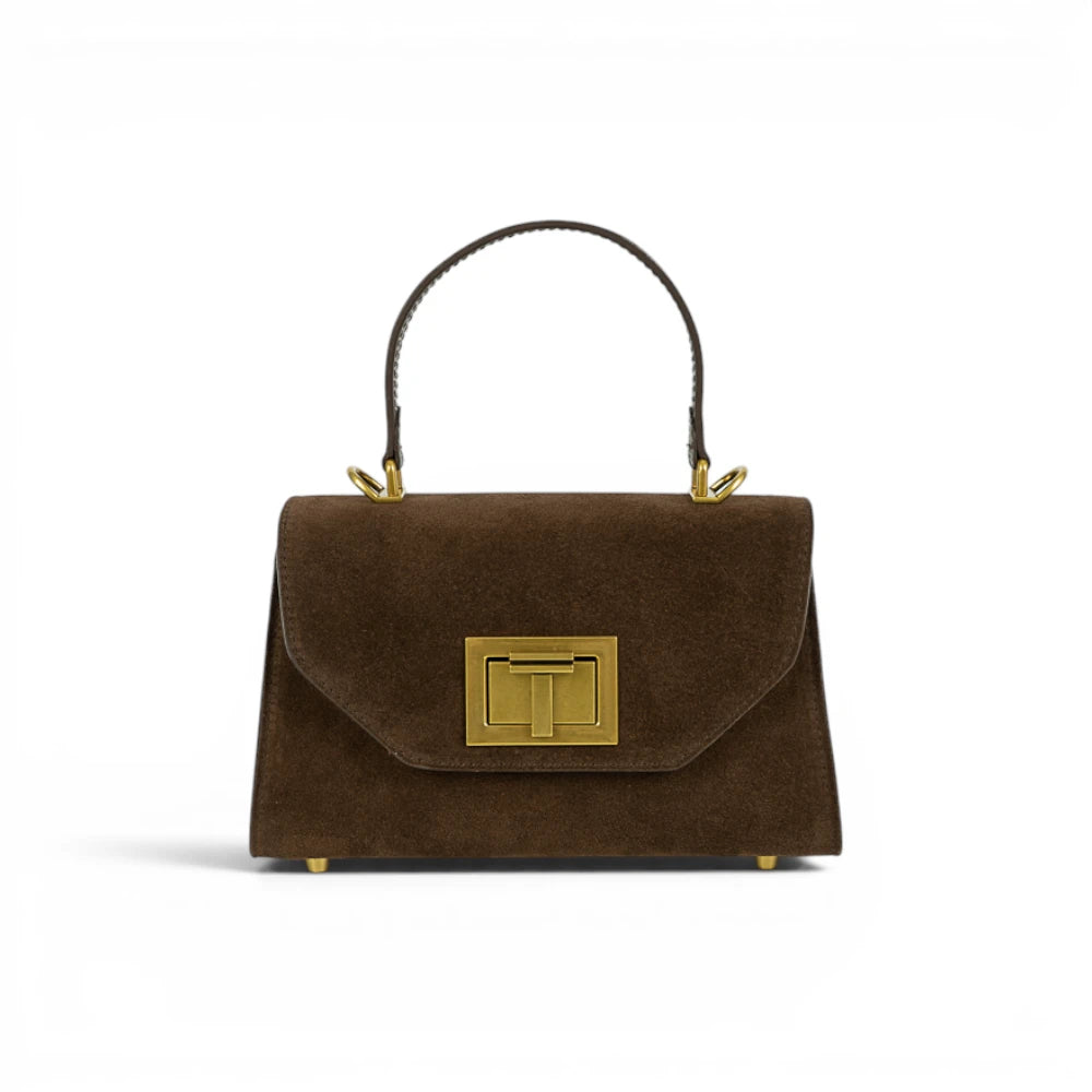 Geanta din piele naturala Suede Chocolate Mini Grace Imagine principală a produsului