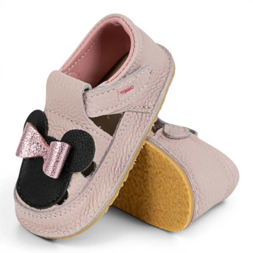 Sandale barefoot din piele naturala Lila Roz pudrat Minnie