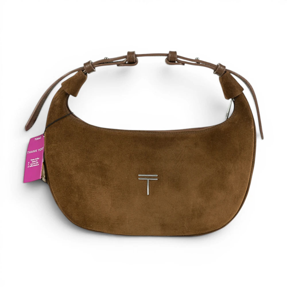 Geanta din piele naturala chocolate suede Moon Medium Imagine principală a produsului