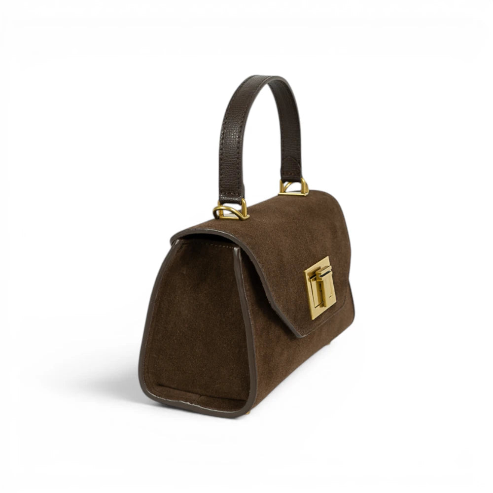 Geanta din piele naturala Suede Chocolate Mini Grace