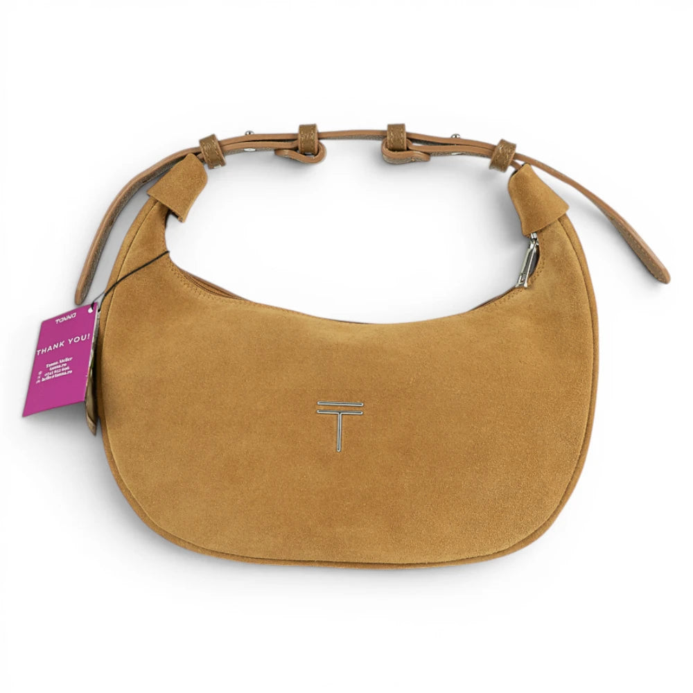 Geanta din piele naturala camel suede Moon Medium Imagine principală a produsului