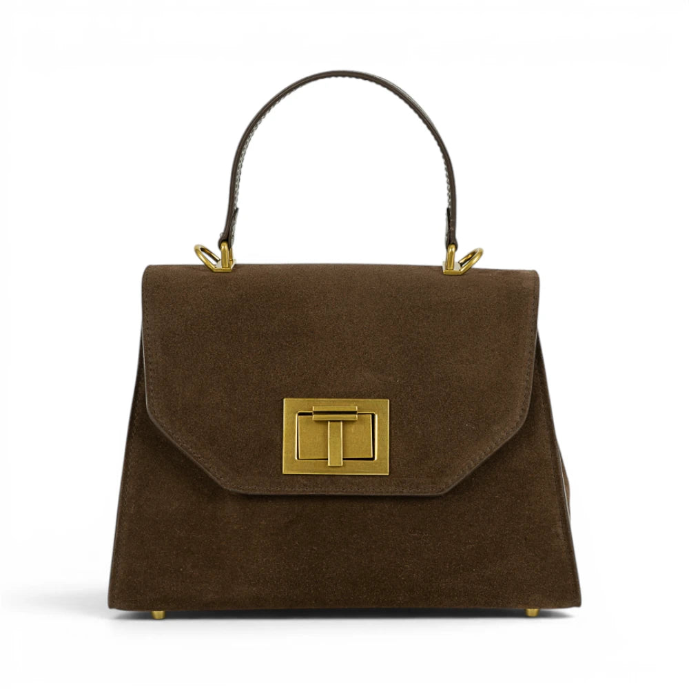 Geanta din piele naturala Suede Chocolate Maxi Grace Imagine principală a produsului