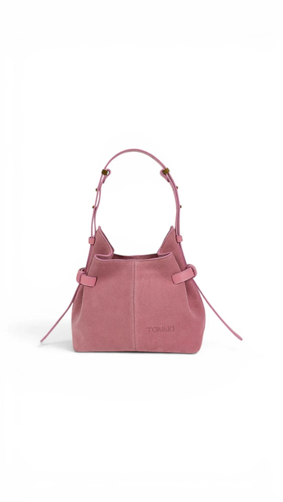 Geanta  din piele naturala suede Candy pink Micro Boucle