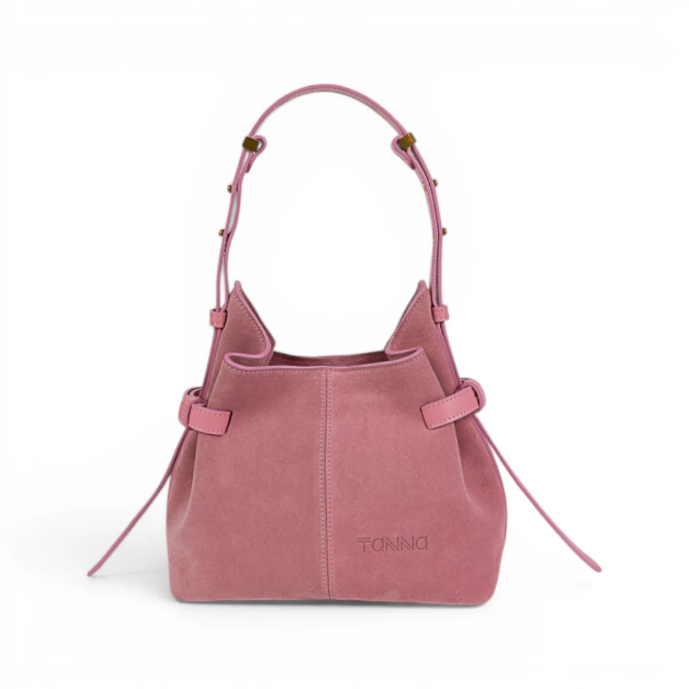 Geanta  din piele naturala suede Candy pink Micro Boucle