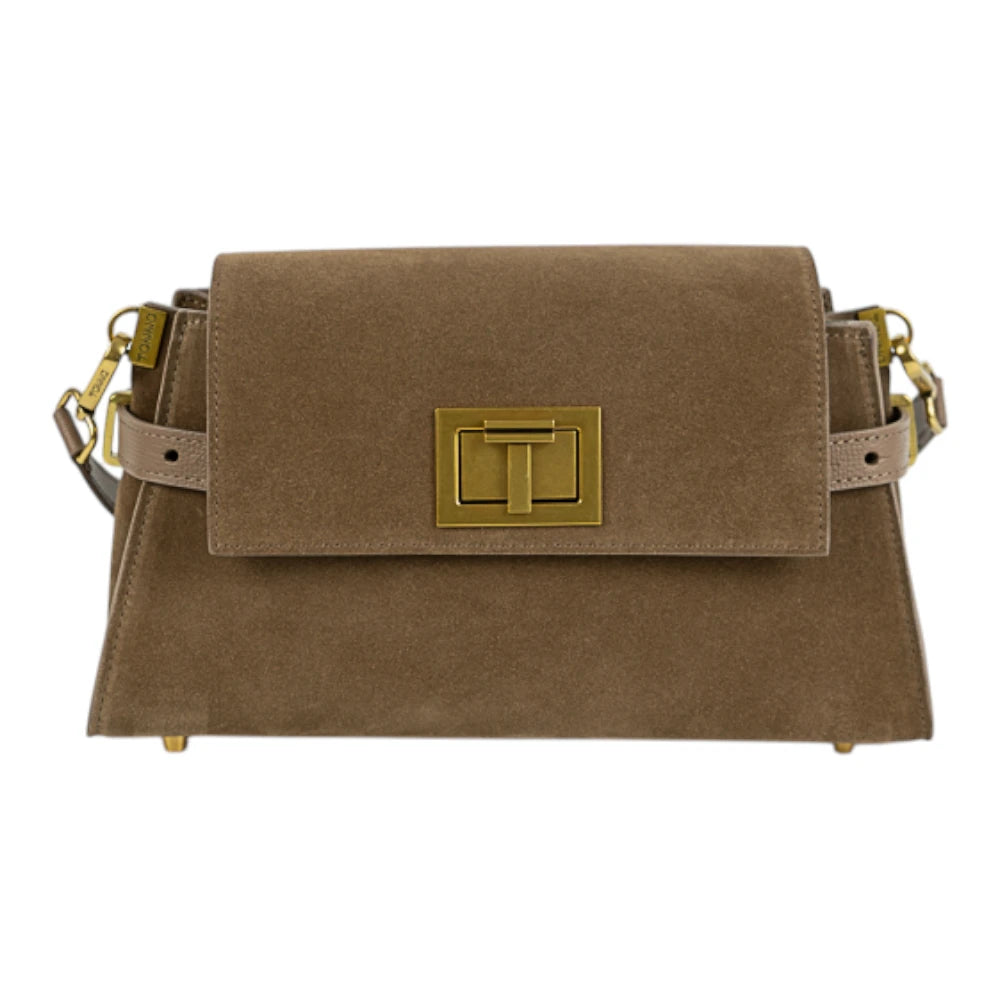 Geanta din piele naturala Suede Caramel Bella