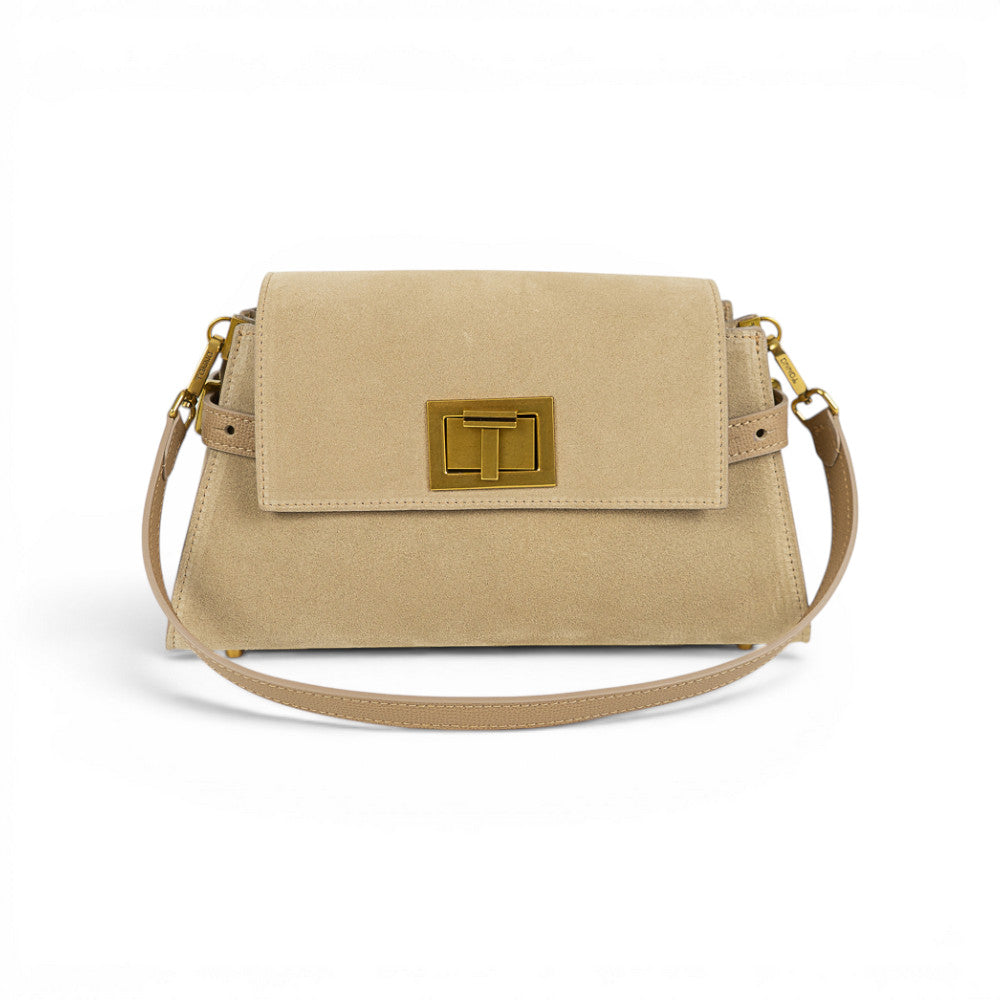 Geanta din piele naturala Suede Caramel Bella