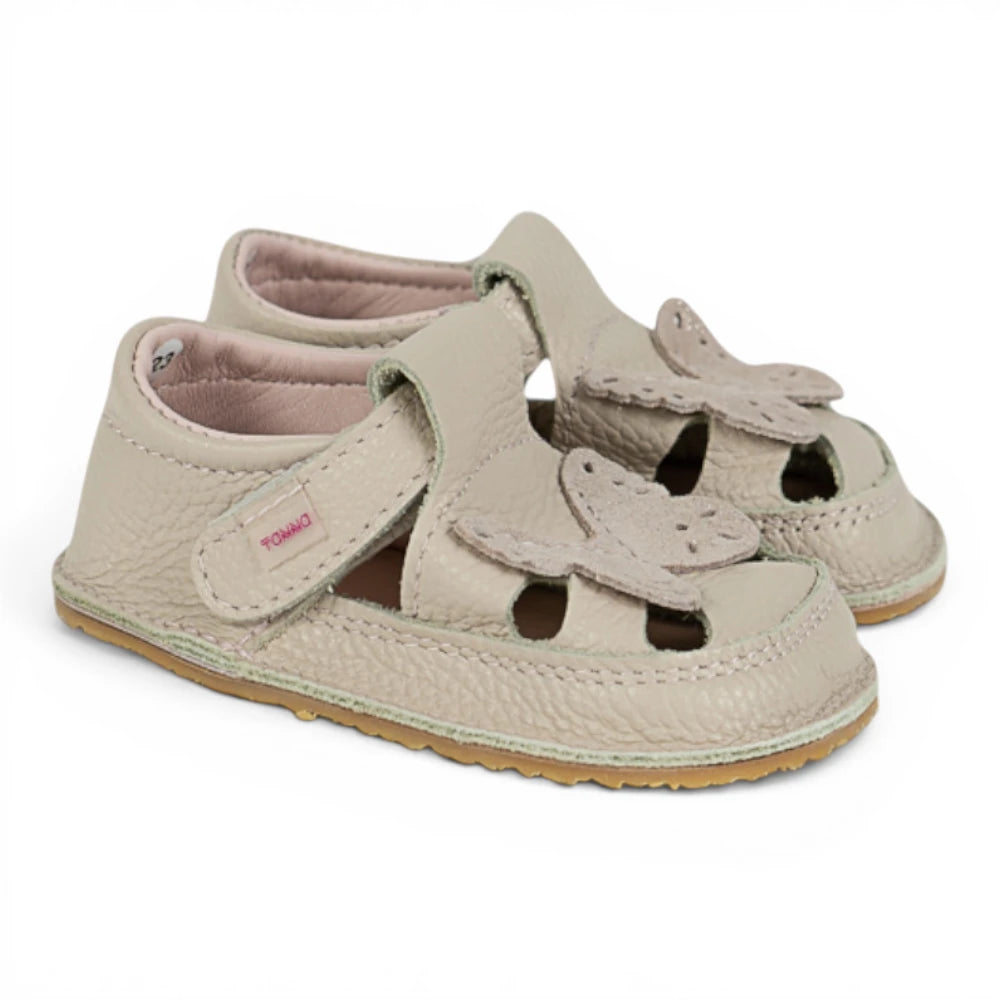 Sandale barefoot din piele naturala Crem rose Fluturas