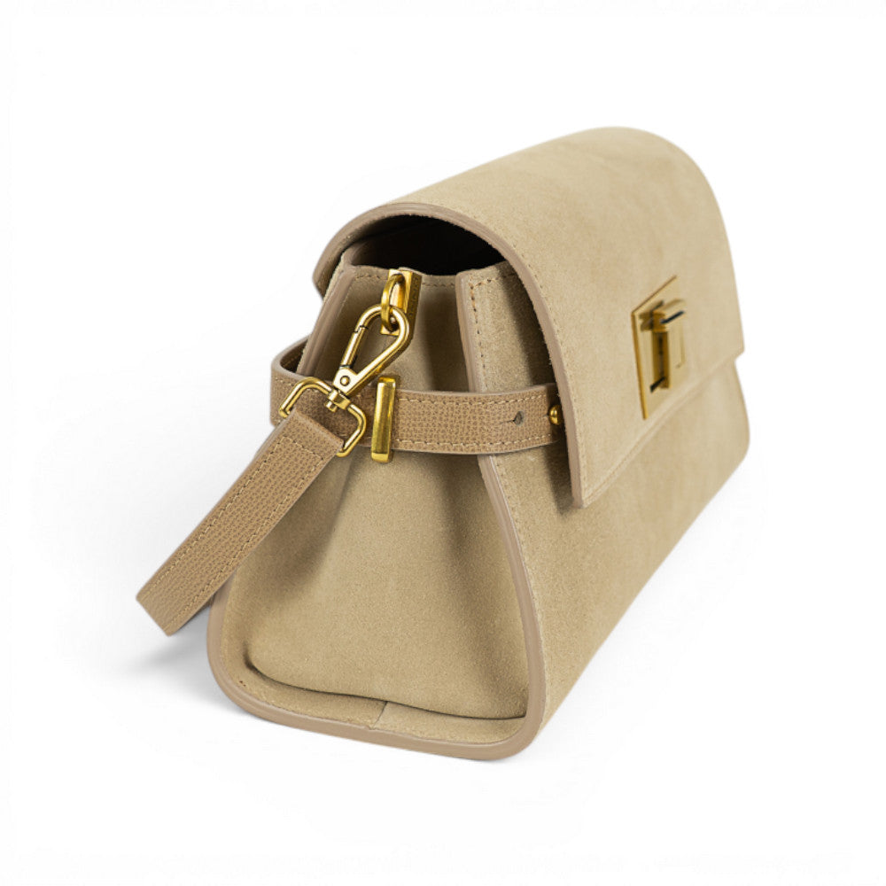 Geanta din piele naturala Suede Caramel Bella
