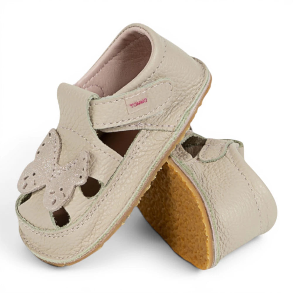 Sandale barefoot din piele naturala Crem rose Fluturas