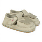 Pantofi barefoot din piele naturala Crem Fluturas auriu