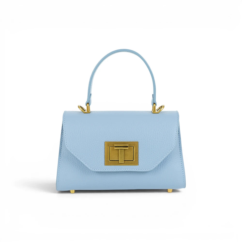 Geanta din piele naturala bizonata Baby Blue Mini Grace Imagine principală a produsului