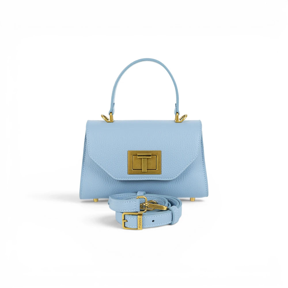 Geanta din piele naturala bizonata Baby Blue Mini Grace Imagine secundară a produsului