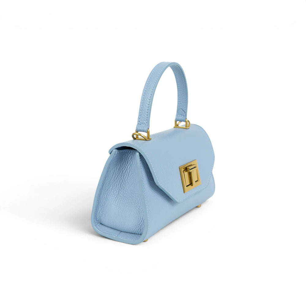 Geanta din piele naturala bizonata Baby Blue Mini Grace