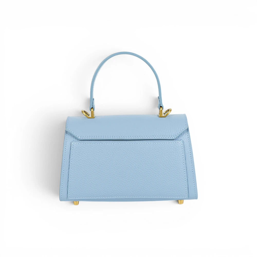 Geanta din piele naturala bizonata Baby Blue Mini Grace