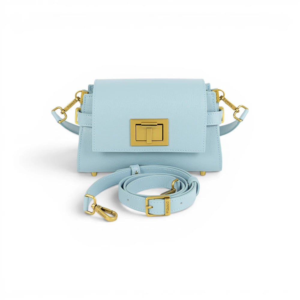 Geanta din piele naturala texturata Baby blue Mini BELLA Imagine secundară a produsului