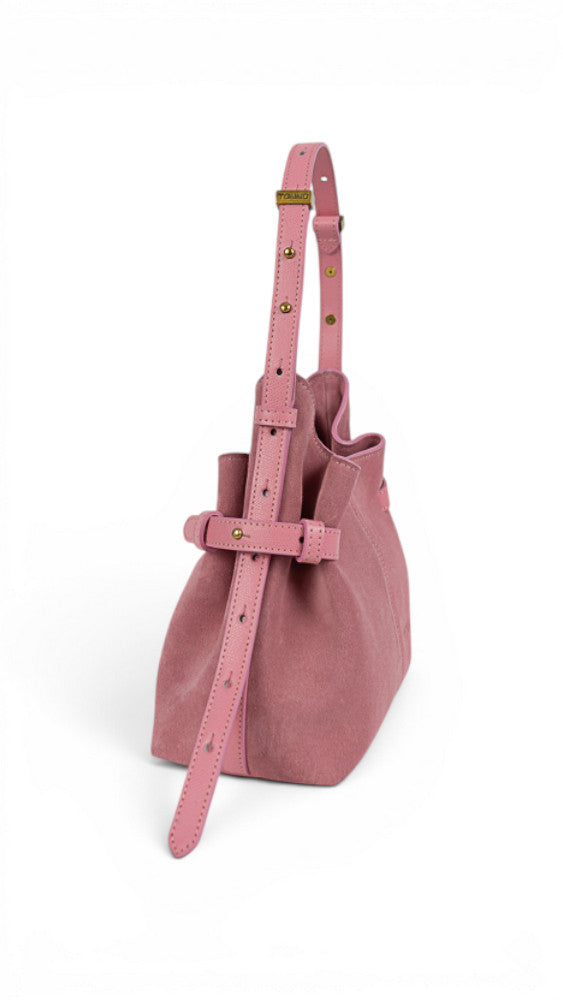 Geanta  din piele naturala suede Candy pink Micro Boucle