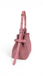 Geanta  din piele naturala suede Candy pink Micro Boucle