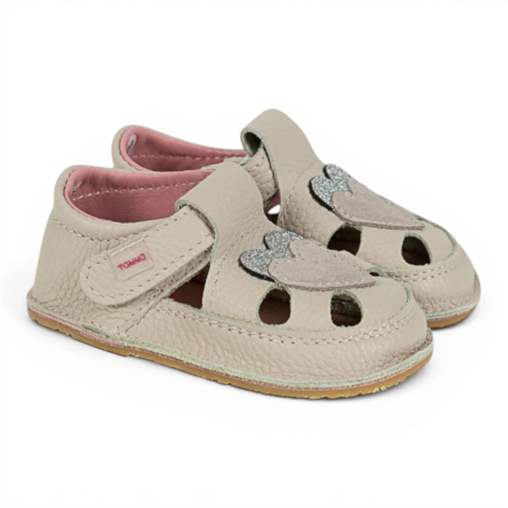 Sandale barefoot din piele naturala Crem rose  Love