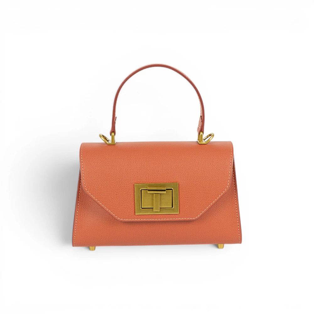 Geanta din piele naturala bizonata Terracotta Mini Grace