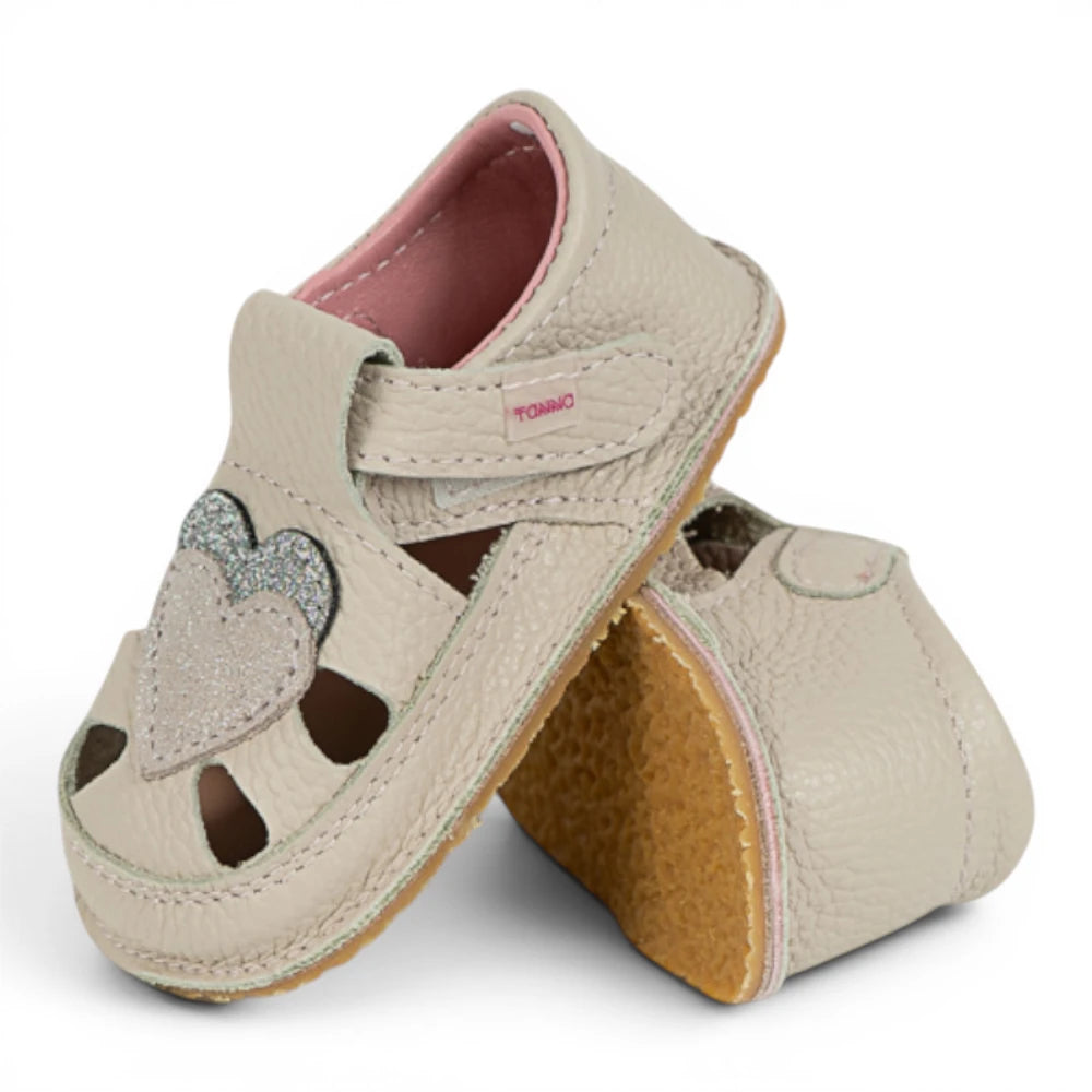 Sandale barefoot din piele naturala Crem rose  Love
