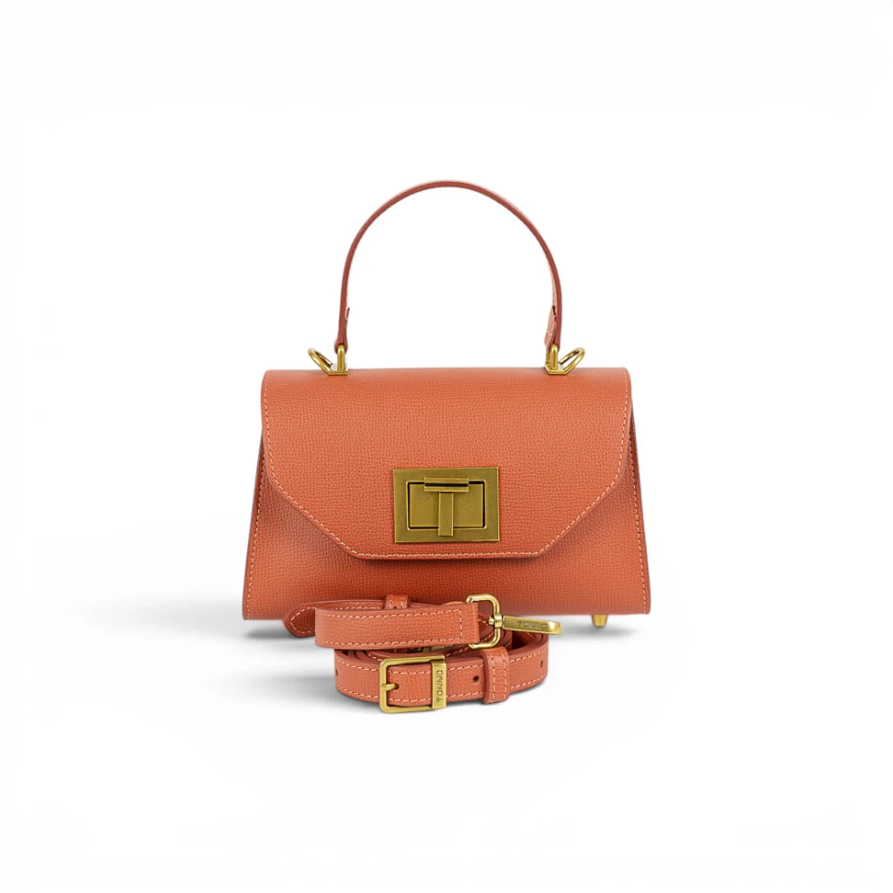 Geanta din piele naturala bizonata Terracotta Mini Grace