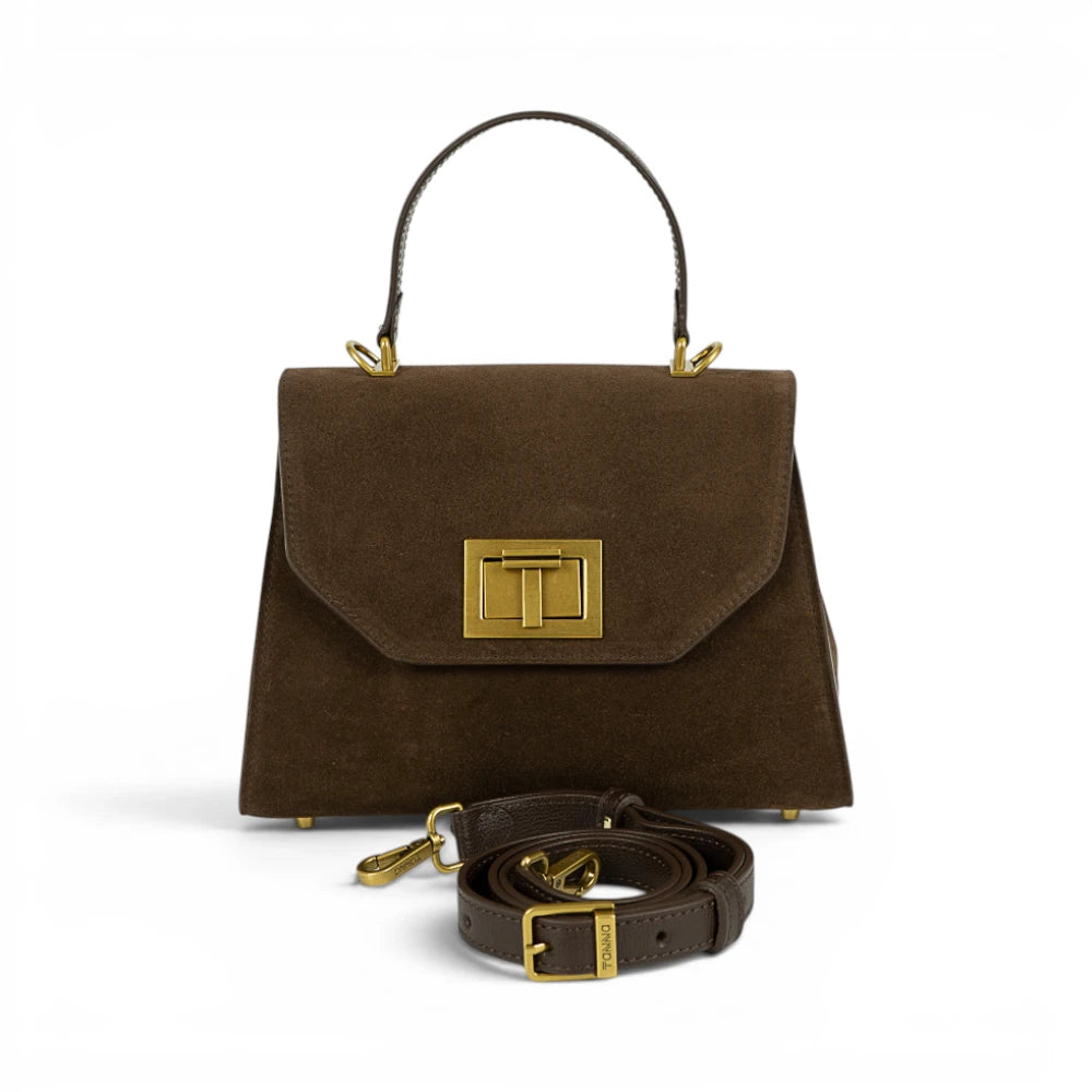 Geanta din piele naturala Suede Chocolate Maxi Grace