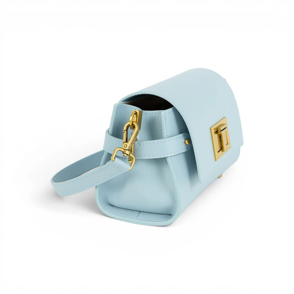 Geanta din piele naturala texturata Baby blue Mini BELLA