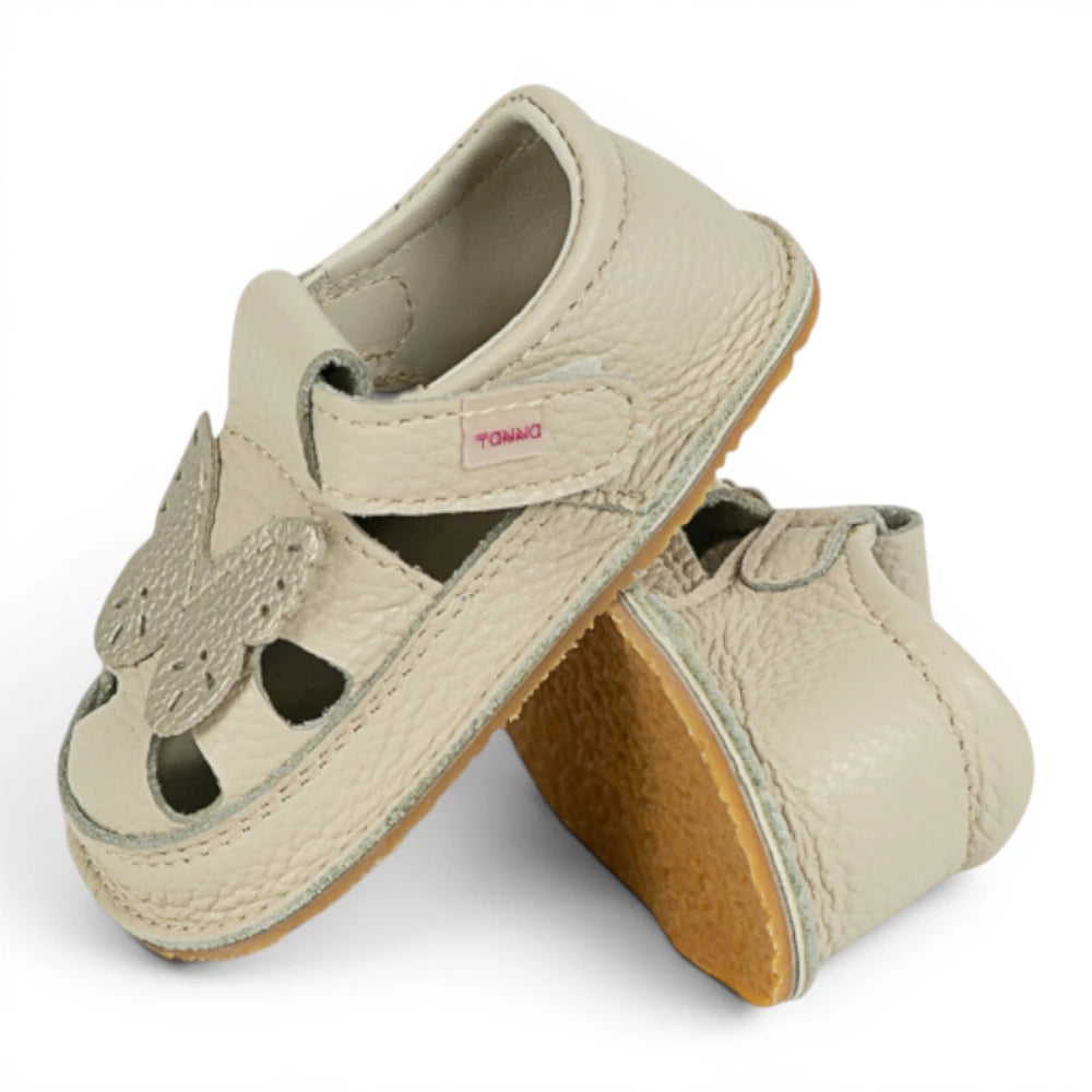 Sandale barefoot din piele naturala Crem Fluture