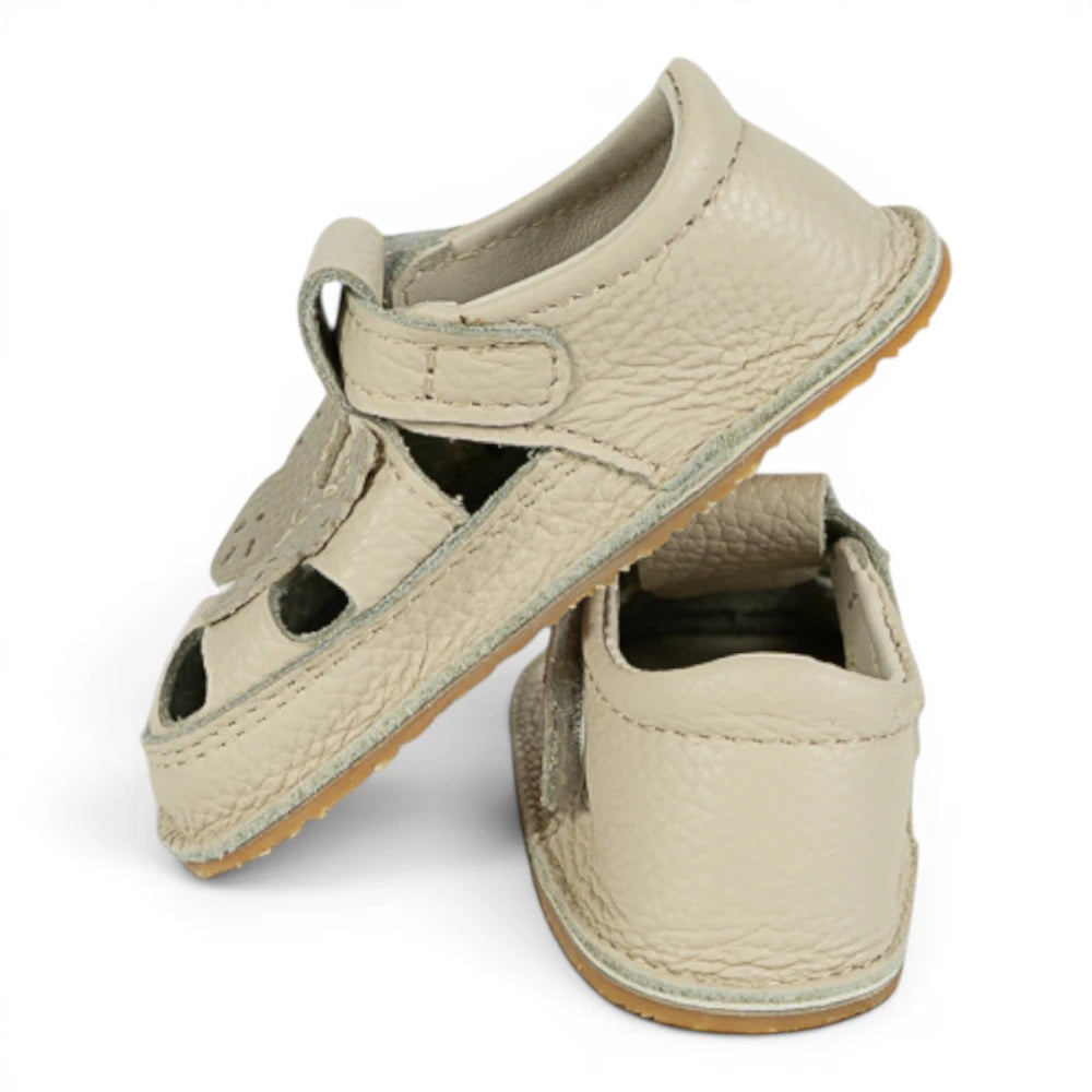 Sandale barefoot din piele naturala Crem Fluture