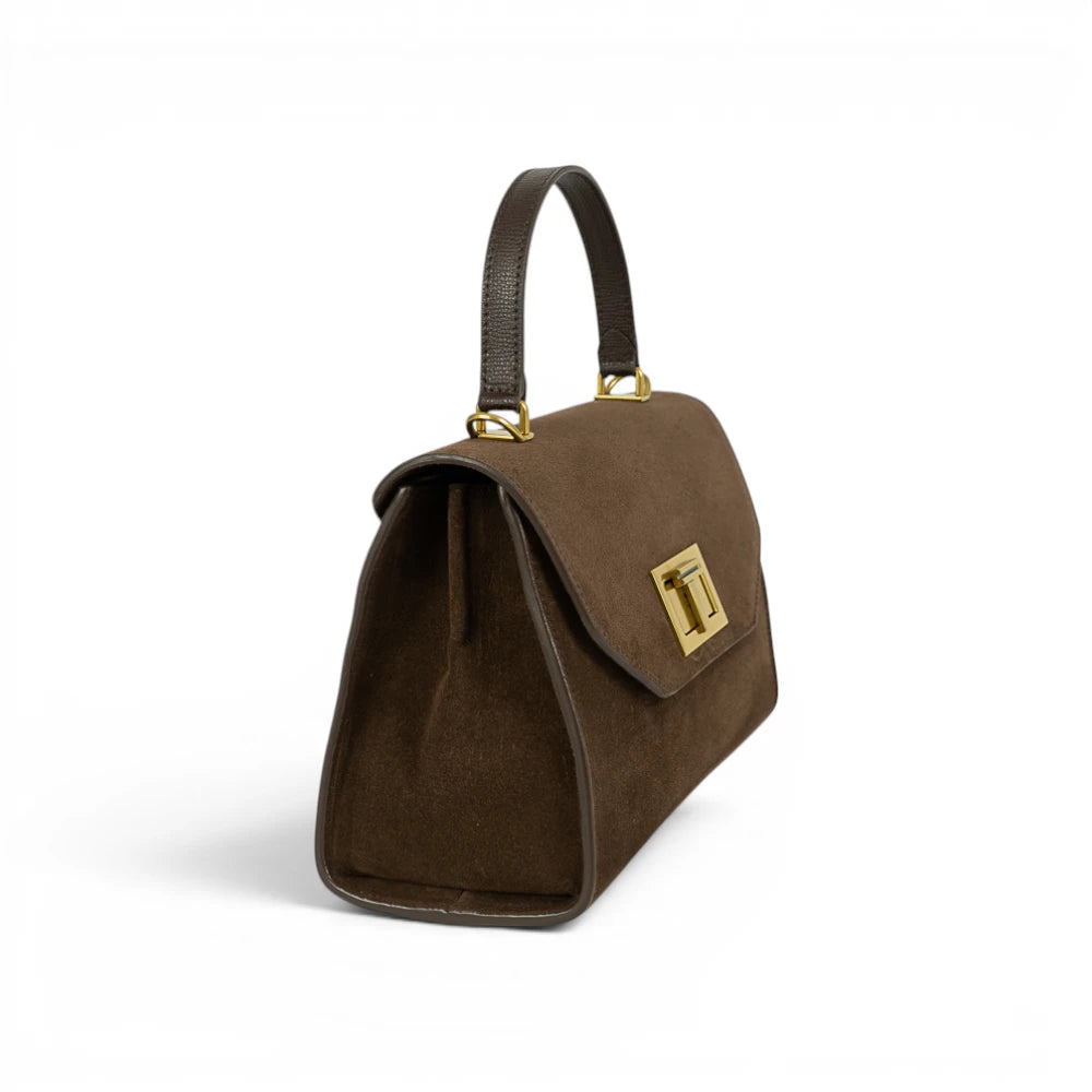 Geanta din piele naturala Suede Chocolate Maxi Grace