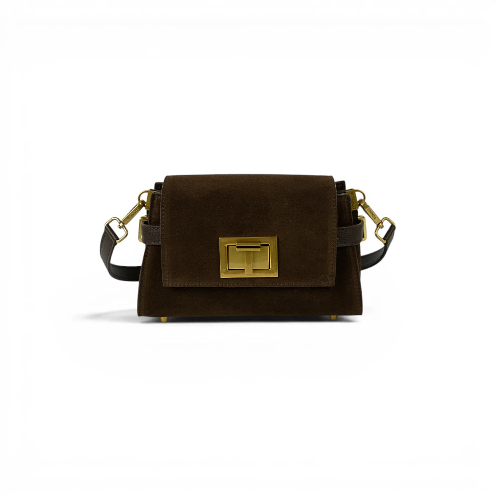 Geanta din piele naturala Suede Chocolate Mini BELLA Imagine principală a produsului