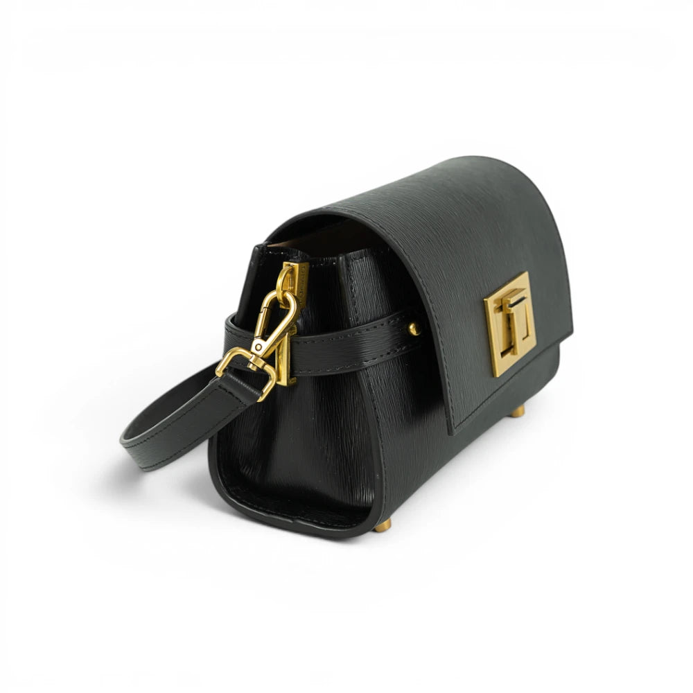 Geanta din piele naturala texturata Black Mini BELLA