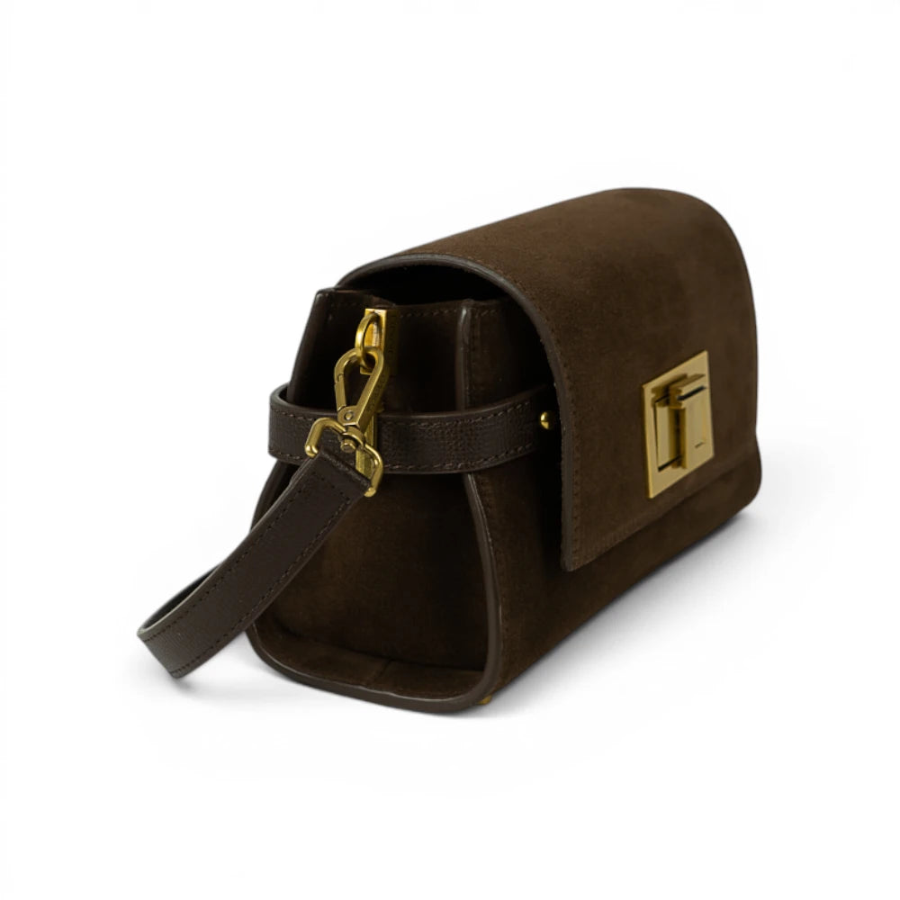 Geanta din piele naturala Suede Chocolate Mini BELLA