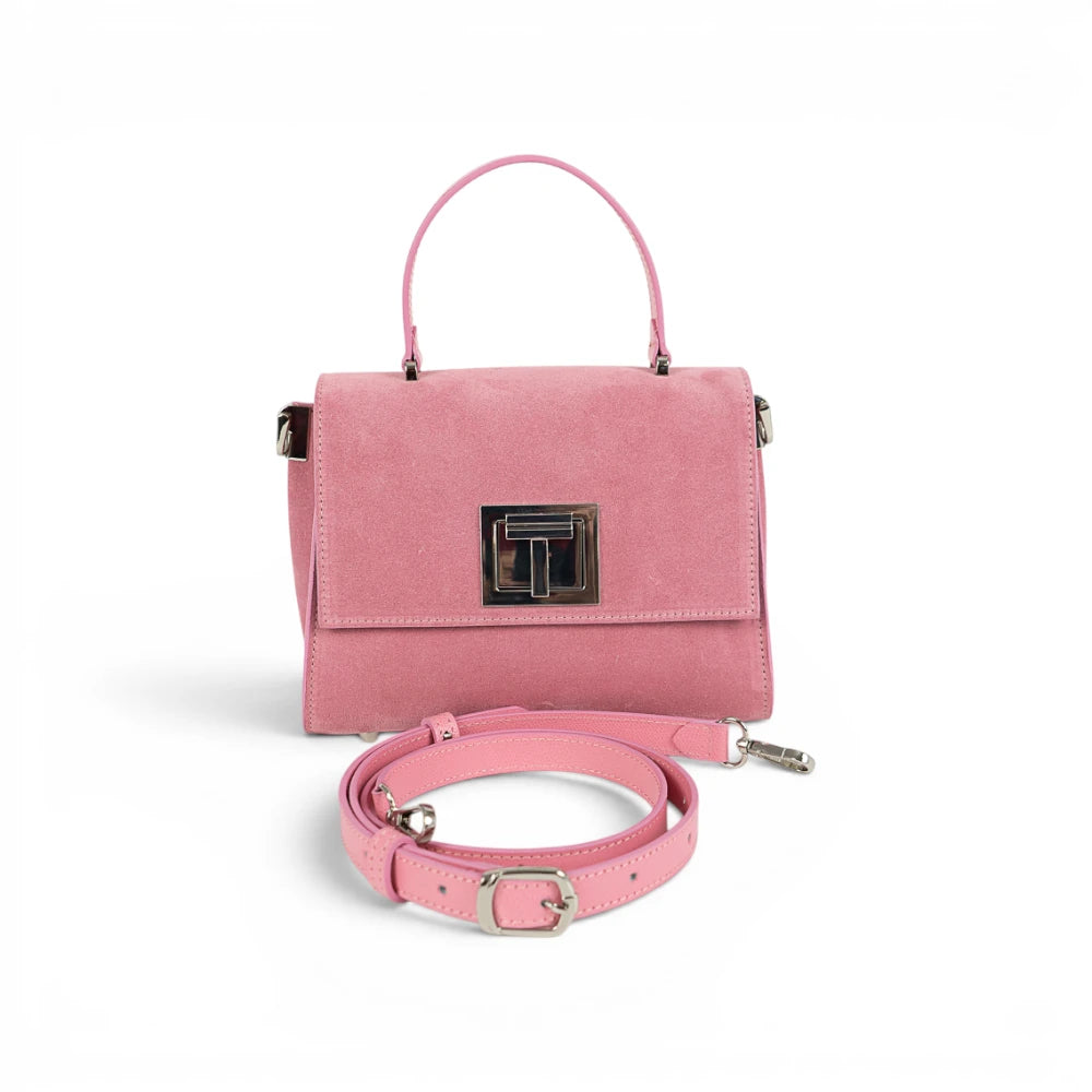 Geanta din piele naturala Suede Candy pink MINI POLINE